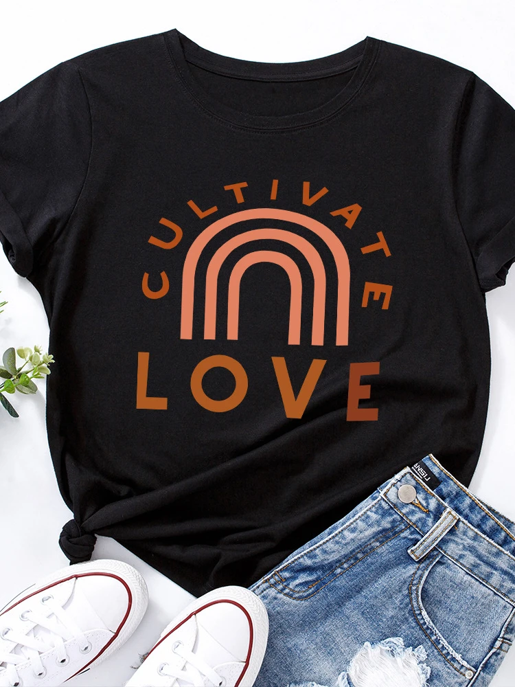 

Rainbow Cultivate Love Print Women T Shirt Short Sleeve O Neck Loose Women Tshirt Ladies Tee Shirt Tops Clothes Camisetas Mujer