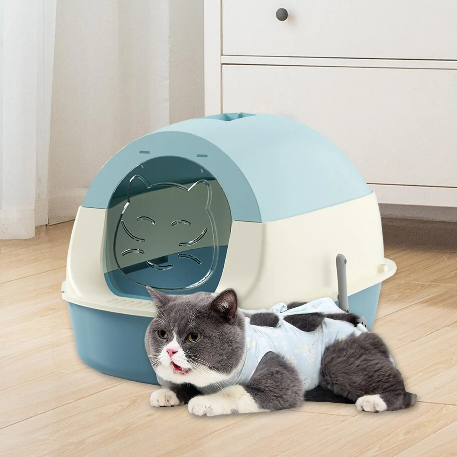 Hooded Cat Litter Box with Front Door Flap Reusable Easy to Clean with Scoop Kitten Potty Enclosed Cat Toilet Extra Large