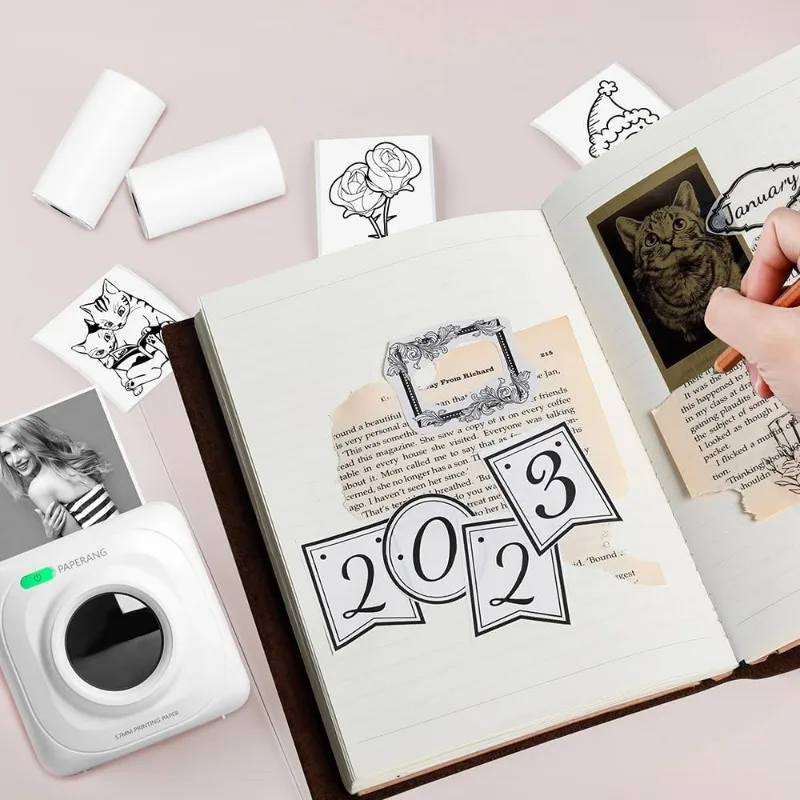 Mini Thermal Printer Stickers for Pictures,DIY,Mini Inkless Thermal Sticker Printer, 57 X 30mm，Black on White for Christmas Tape