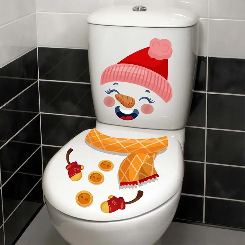 Christmas Snowman Toilet Lid Decal Waterproof WC Removable Self-Adhesive Decor Household Stickers M999,vinyl stickers,toilet stickers,toilet wall stickers,toilet seat stickers