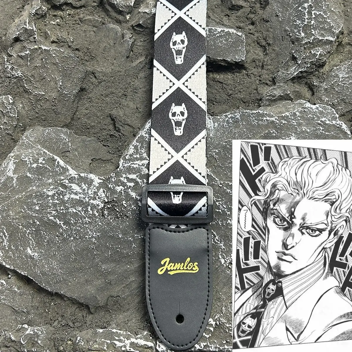 Jojo's Bizarre Adventure Stickerei Gitarrengurt Leder Akustische E-Gitarre Yoshikage Kira Gitarren Verbreiternder Schultergurt
