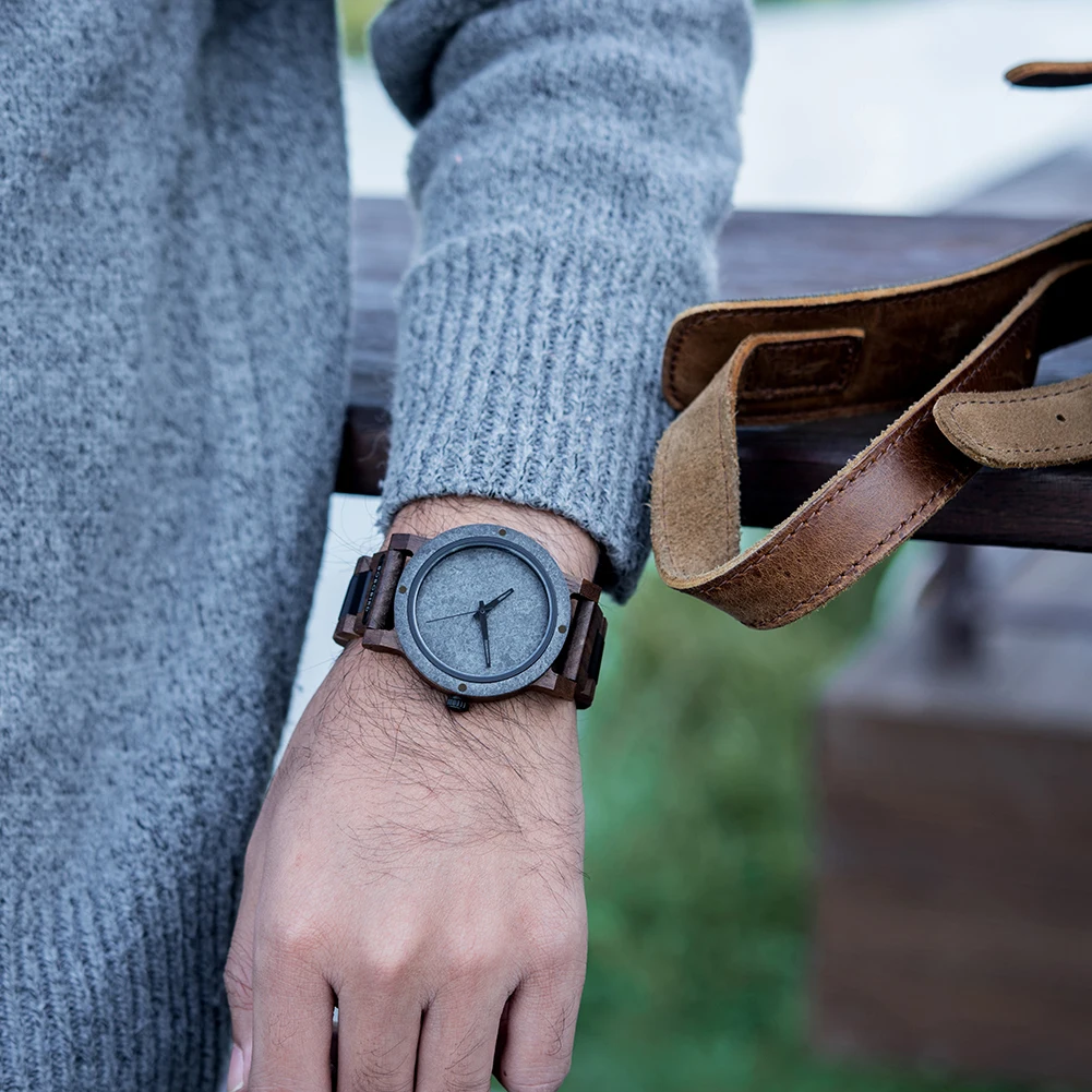 BOBO BIRD Men's Watches Quartz Movement Wristwatches Wood&Rock Watch For Men Timepieces Dropshipping Custom reloj hombre