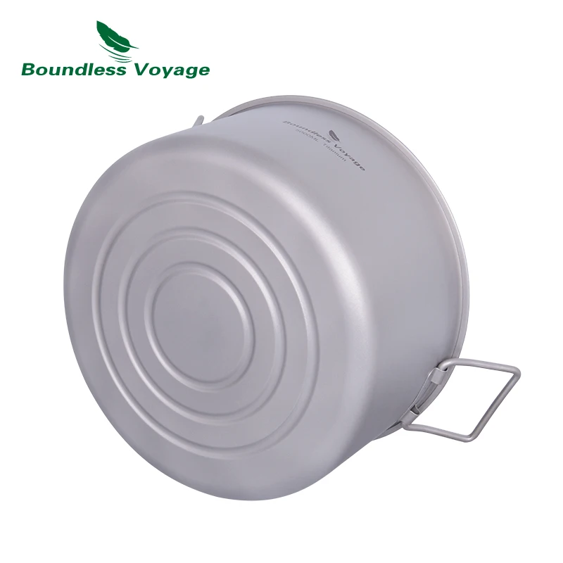 Big Capacity Soup Pot Titanium Camping Pot with Lid Folding Handle Hiking Picnic Outdoor Cooking 2L 5L Boundless Voyage