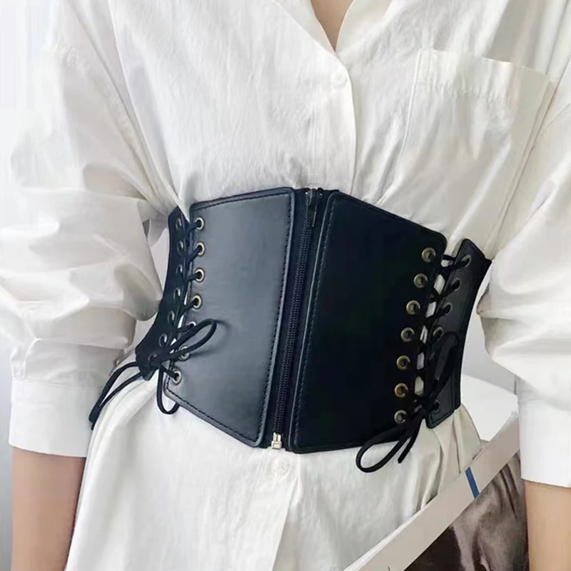 Queen Bee Wide Cummerbunds Corset PU Leather Belt Elastic