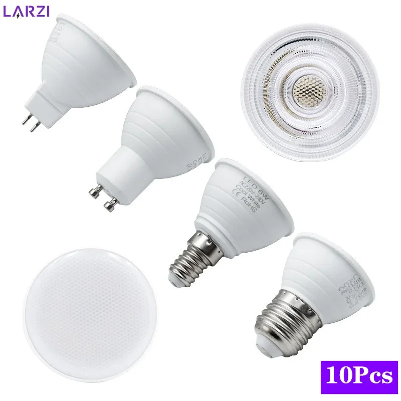 10 ชิ้น/ล็อตหลอดไฟ LED E27 E14 MR16 GU10 Lampada LED Spot Light 6W 220V 24/120 องศา Bombillas LED โคมไฟ Spotlight ในร่ม 1