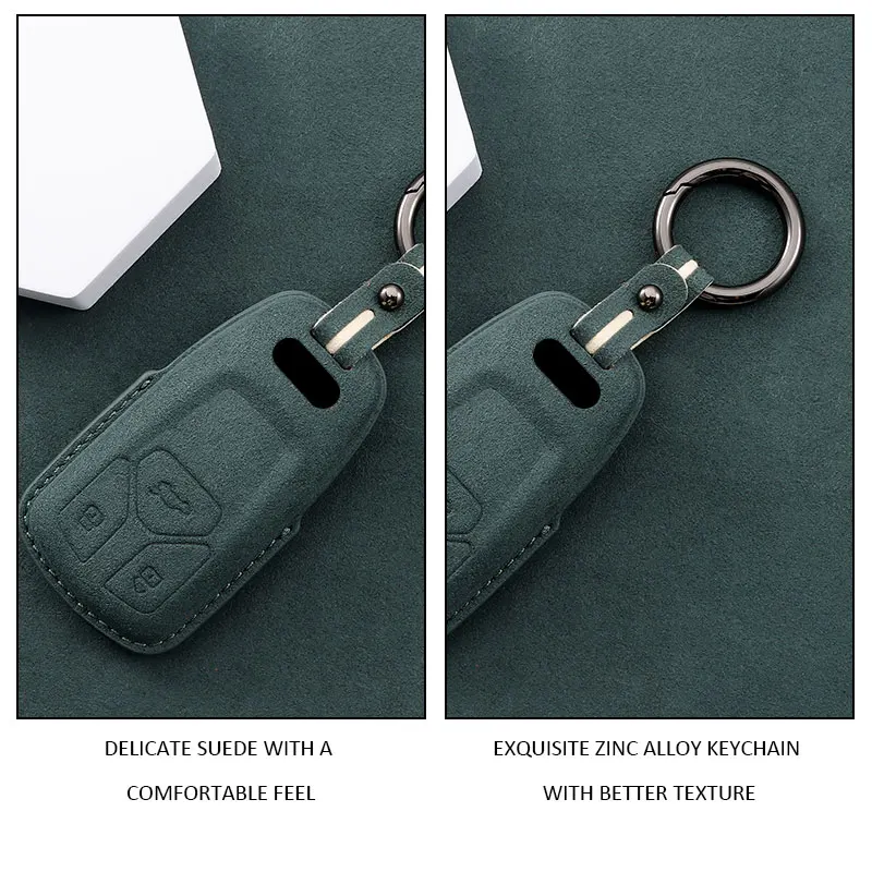 Premium Leather Suede Car Key Case Cover with Keychain Accessories