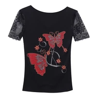 Haut de gamme mode d'été vêtements coréens T-shirt Chic papillon diamants maille haut pour femme Sexy creux à manches courtes tout Match t-shirts 6