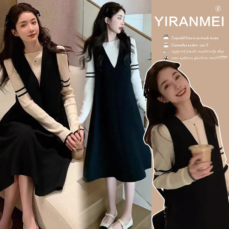 Autumn & Winter Pregnant Women's Knitted Dresses Solid Color Long Sleeve Turn-down Collar Button Fly Maternity Straight Dress 7 Se85cc9def1764ec7bea7e8f604d026a1Y