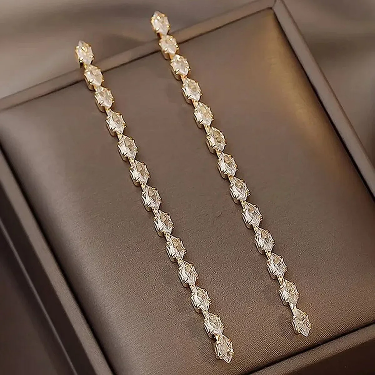 Simple Geometric Zircon Crystal Long Tassel Dangle Earrings for Women