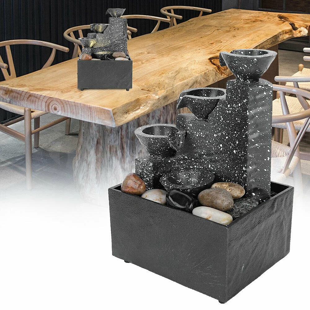 Fountain Ornament Indoor Tabletop Fountain Water Feature LED Lights Statues Home Decor USB Charge Without Battery solar fountain,water fountain,garden pond fountain