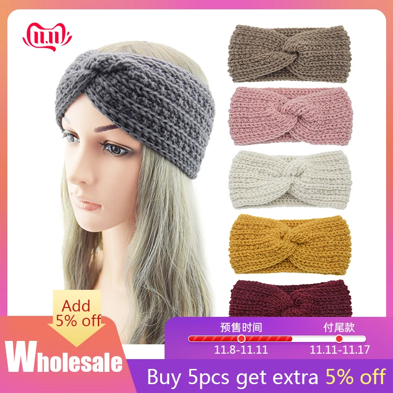 

Эластичная перекрестная вязаная повязка для волос, однотонная зимняя обогревающая повязка для ушей, удобные аксессуары для волос в стиле ретро для женщин