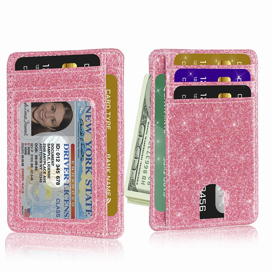 1 Stück glitzernde, schlanke, minimalistische Geldbörse, Ausweishalter, Vordertasche, Geldbörse, RFID-blockierendes Kreditkartenetui für Frauen und Mädchen