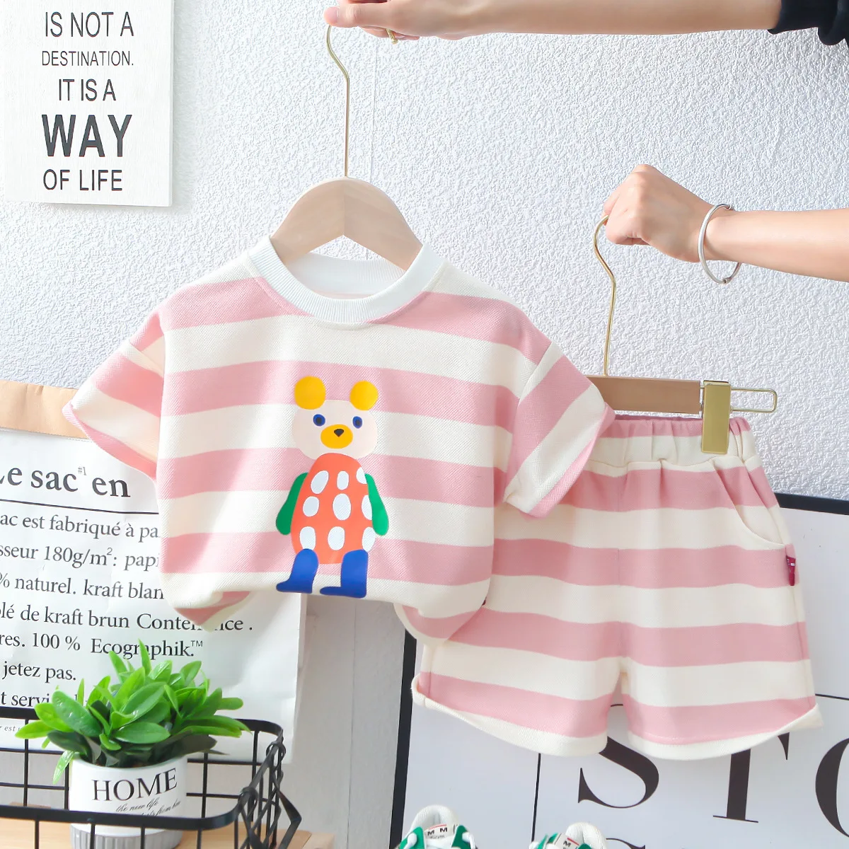

Toddler Summer Clothes for Girls Cartoon Striped Short Sleeve T-shirts and Shorts 2PCS Boys Outfits Baby Boutique Clothing Sets