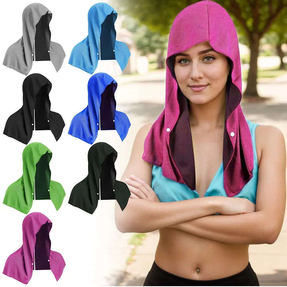 1Pc Cooling Hoodie Towel Beach Camping Gym Building Sun Protection Quick Drying Sports Cooling Sun Protection Towel Headband