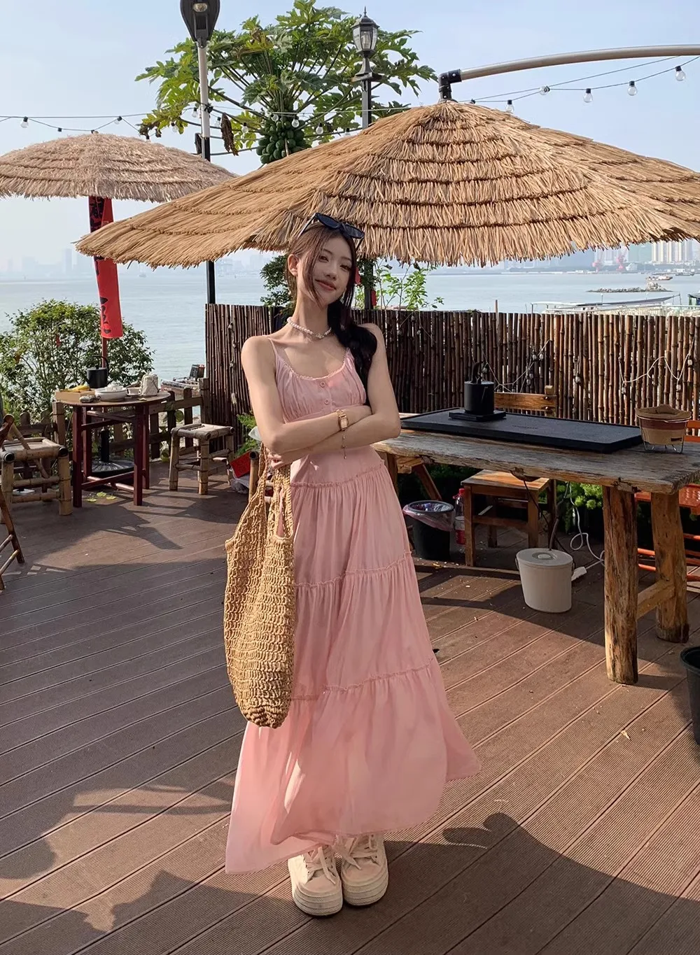French Elegant Dresses for Women Solid Spaghetti Strap Summer New Ruffles A-line Casual Korean Chic Midi Vestidos Mujer