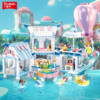 938PCS Sea View Pool Villa Building Blocks Creative City Streetview Model Bricks Set With Figures Kids Educational Assembly Toys 1