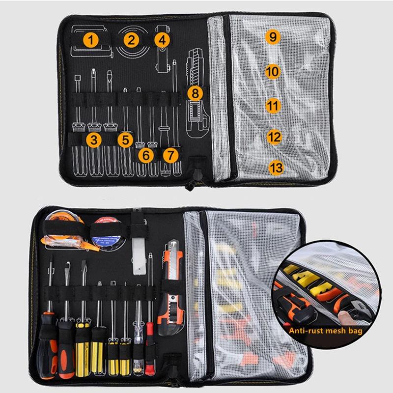 Sac De Rangement Étui Multimètre/Pince Ampèremétrique - PU Imperméable Noir/Jaune - 26.5cm