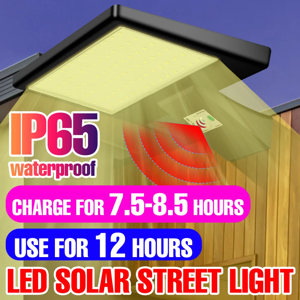 LED Solar Street Lights Outdoor Wall Lamp PIR Motion Sensor Spotlight 50W Courtyards Waterproof Bulb Solar Charging Garden Lamp