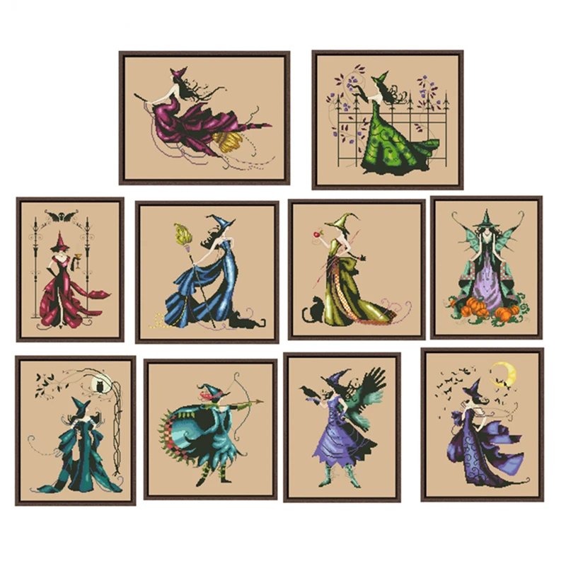 Halloween wizard cross stitch kit cross stitch kit fairy aida fabric 18ct 14ct 11ct flaxen linen cotton thread embroidery kits DIY craft set