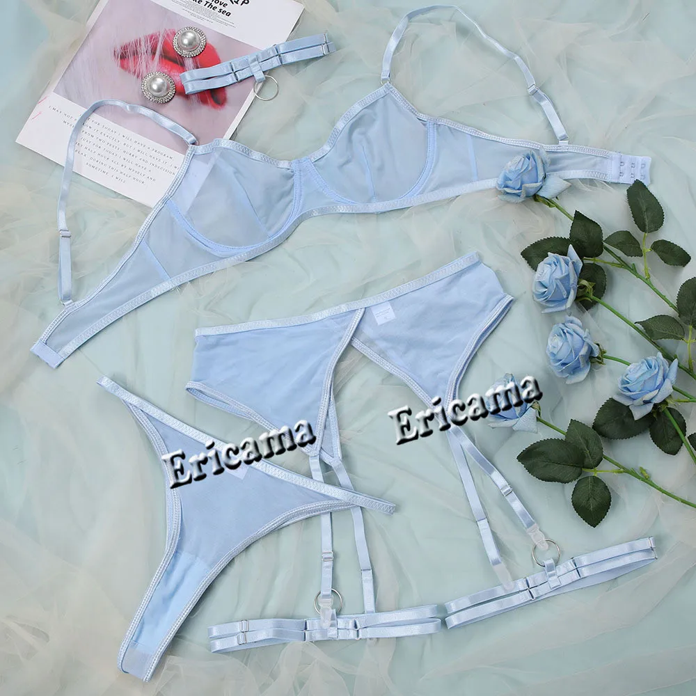 Lingerie set For Women Lace Garter Lingerie Set With Choker Women Intimates Erotic Underwire Bra And Thongs Ladies Underwear Set