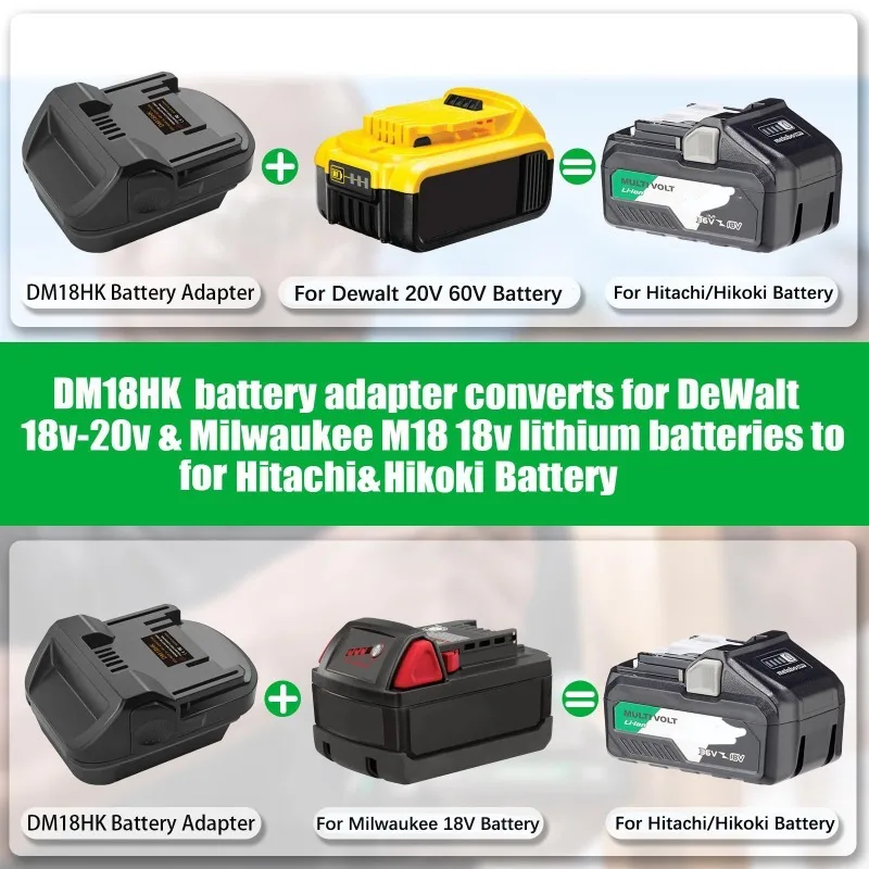 Dewalt/Milwaukee 18V 20V 배터리용 ALASICKA 어댑터 DM18HK는 히타치/히코키 18V 리튬 이온 배터리 전동 공구에 사용할 수 있도록 변환됩니다.