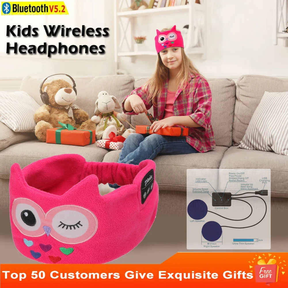 

Wireless Earbuddies for Kids,Animal Headband Sleep Eye Mask Bluetooth Headphones with Thin Speakers Washable Soft Fabric Earbuds