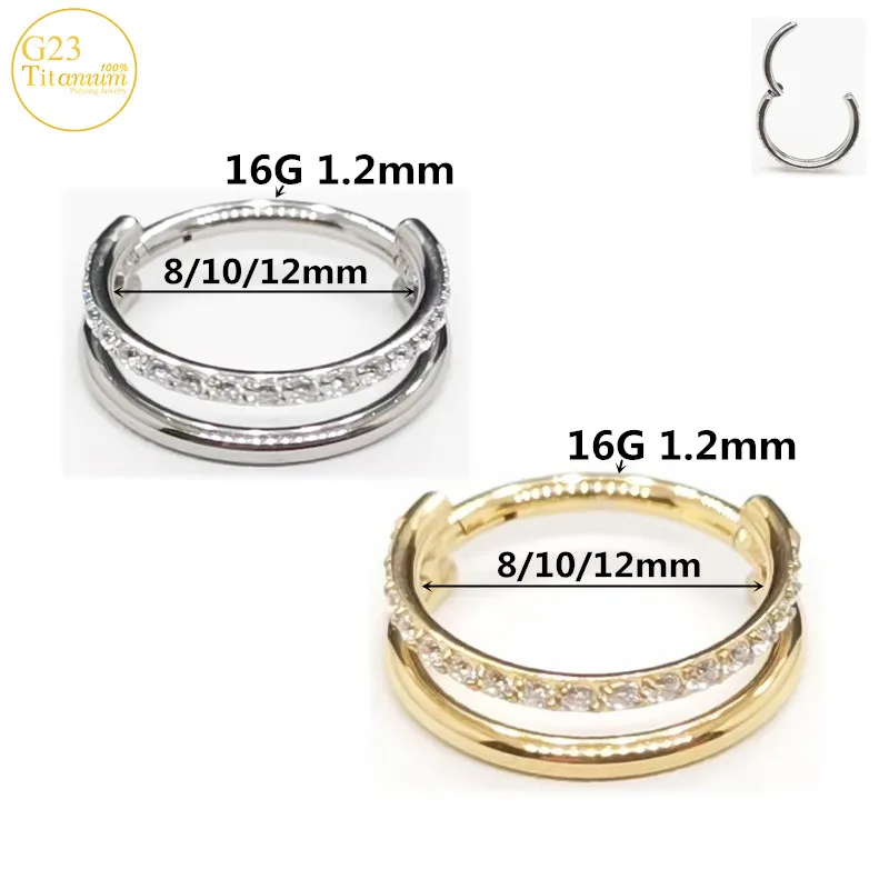 16G Zircon Earrings G23 Titanium Septum Piercing Nose Rings High Section Clickers Rings Cartilage Tragus Helix Piercing Jewelry
