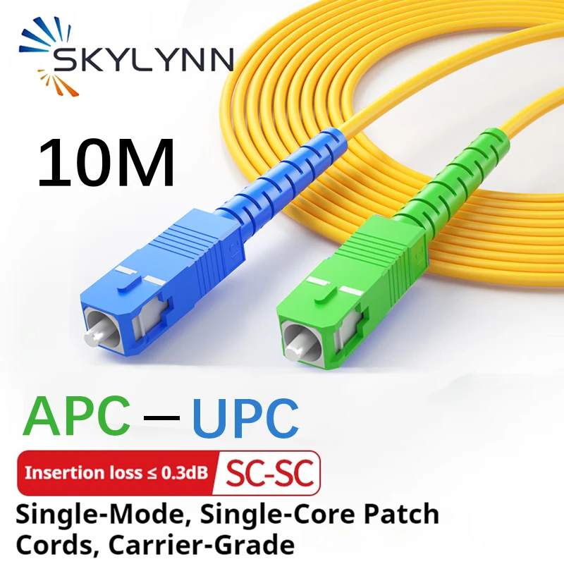 Fiber Optic Cable 10M SC APC to SC UPC Fiber Patch Cord Singlemode Simplex SMF 9/125&mu;m 3.0mm Carrier Grade