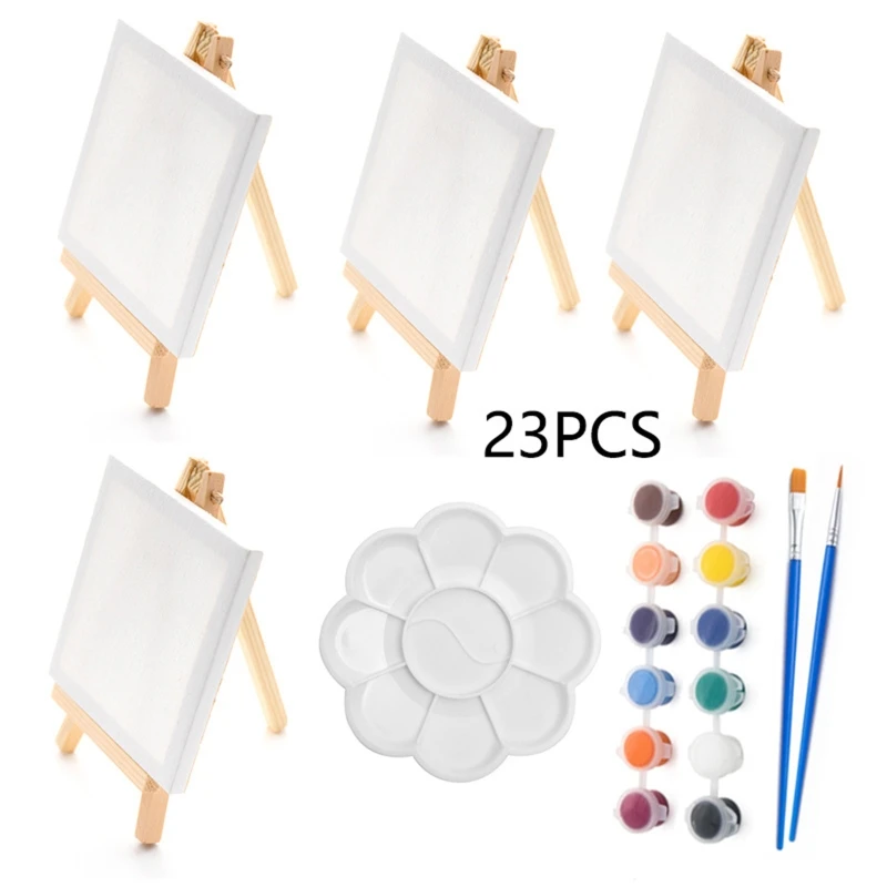 Sketch Easel Wooden Easel 23 Pcs Mini Wooden Easel Painting Canvas Set Acrylic Drawing Paint Kit for Kids