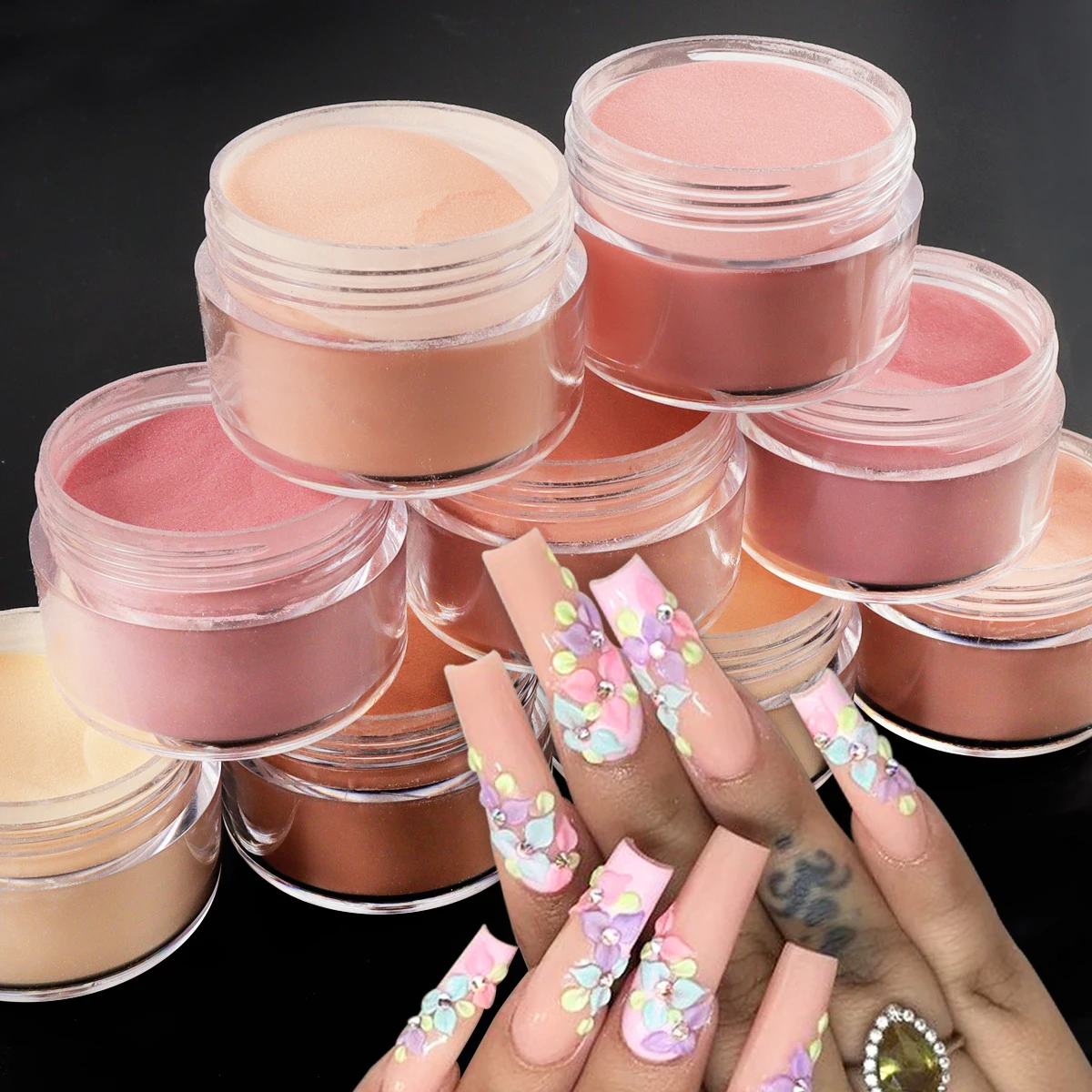 Nude Acrylic Powder Nail Art 3D Flower Pattern Engraving Pigment Material For Professional Manicure Design Decorative Supplies