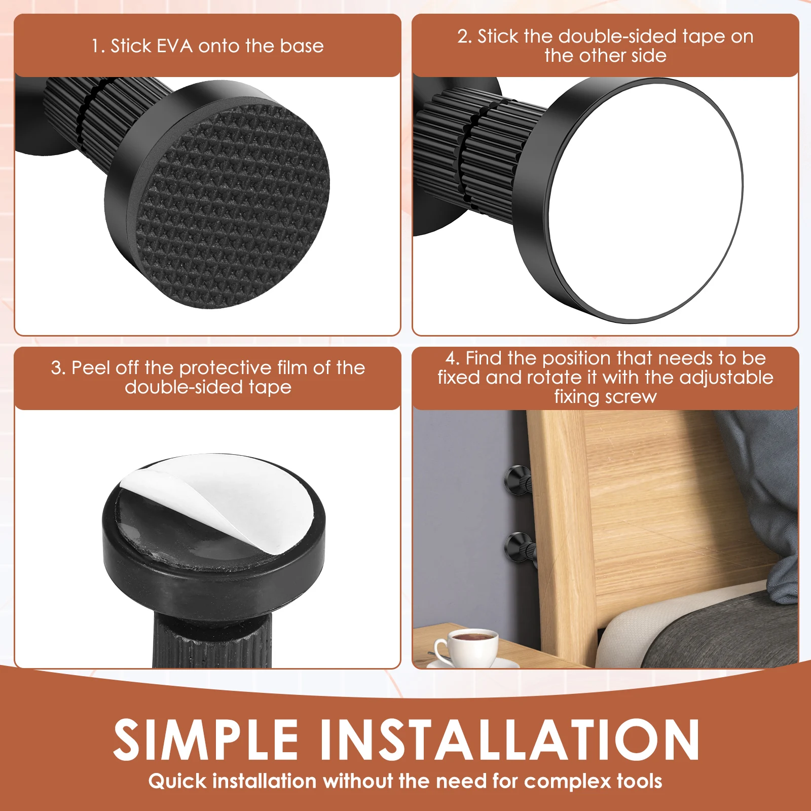 8Pcs Headboard Stopper 4.2-11CM Adjustable Bed Frame Anti-Shake Tool Self-adhesive Telescopic Support Hardware Fasteners Set