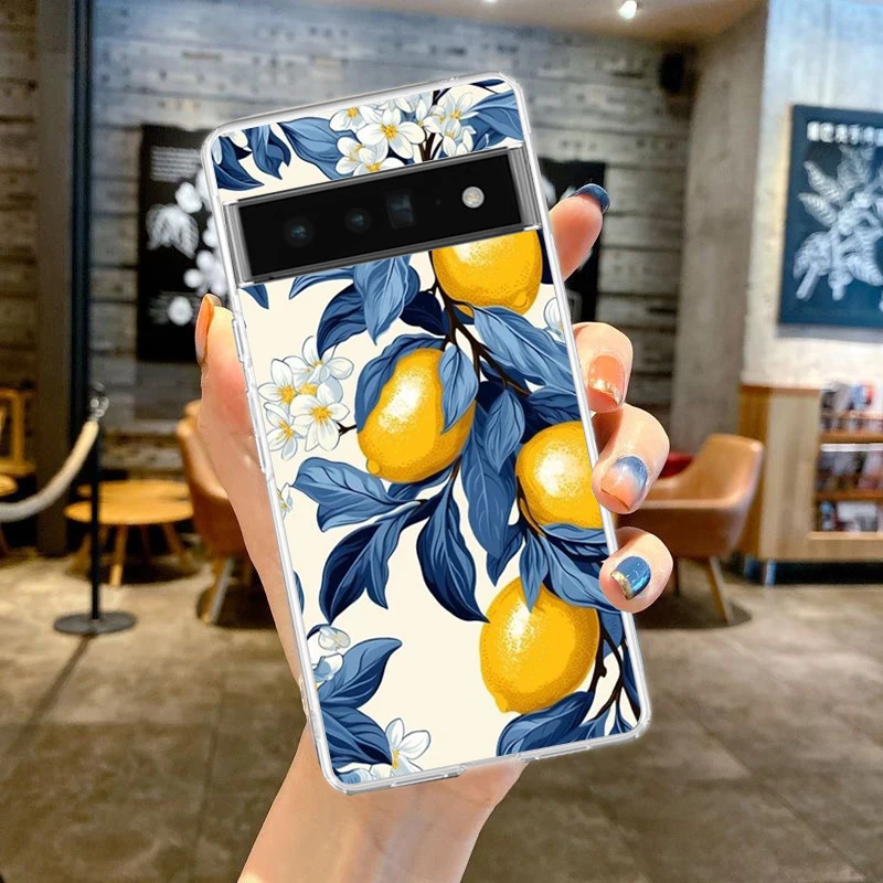 Transparent Soft TPU Clear Cover with Fruit Lemon Design