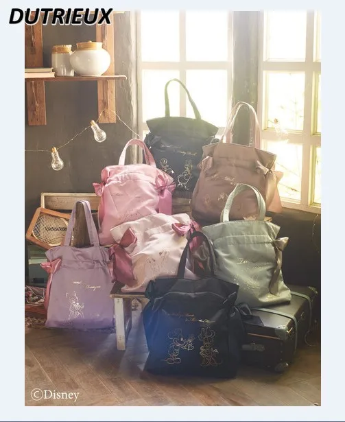 

2024 New Spring Summer Japanese Style Women's Bags Double Bow Portable Shoulder Bag A4 Fashion Sweet Cute Causal Handbag