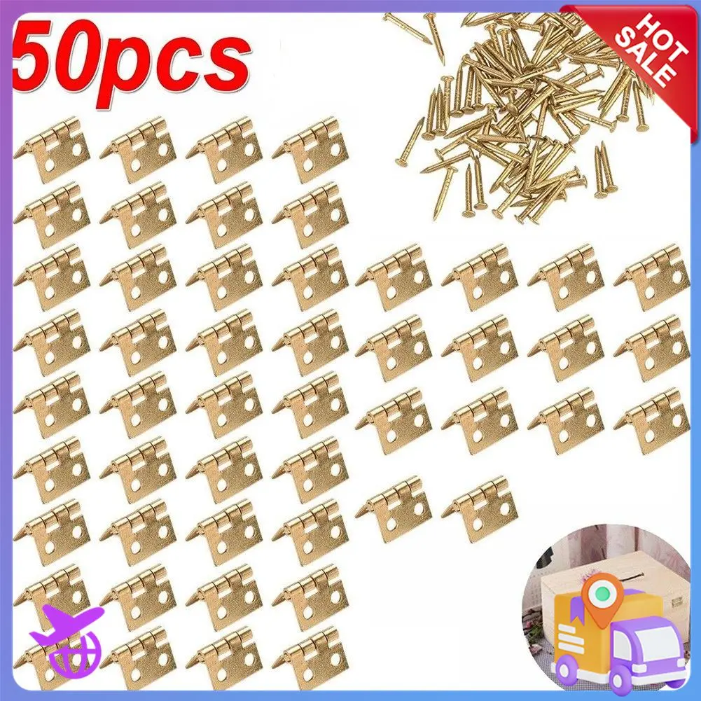 

50pcs Mini Brass Hinge For Small Craft Doors Box Accessories Gold 8*10mm Miniature Cabinet Furniture Fittings Homes Hardwares