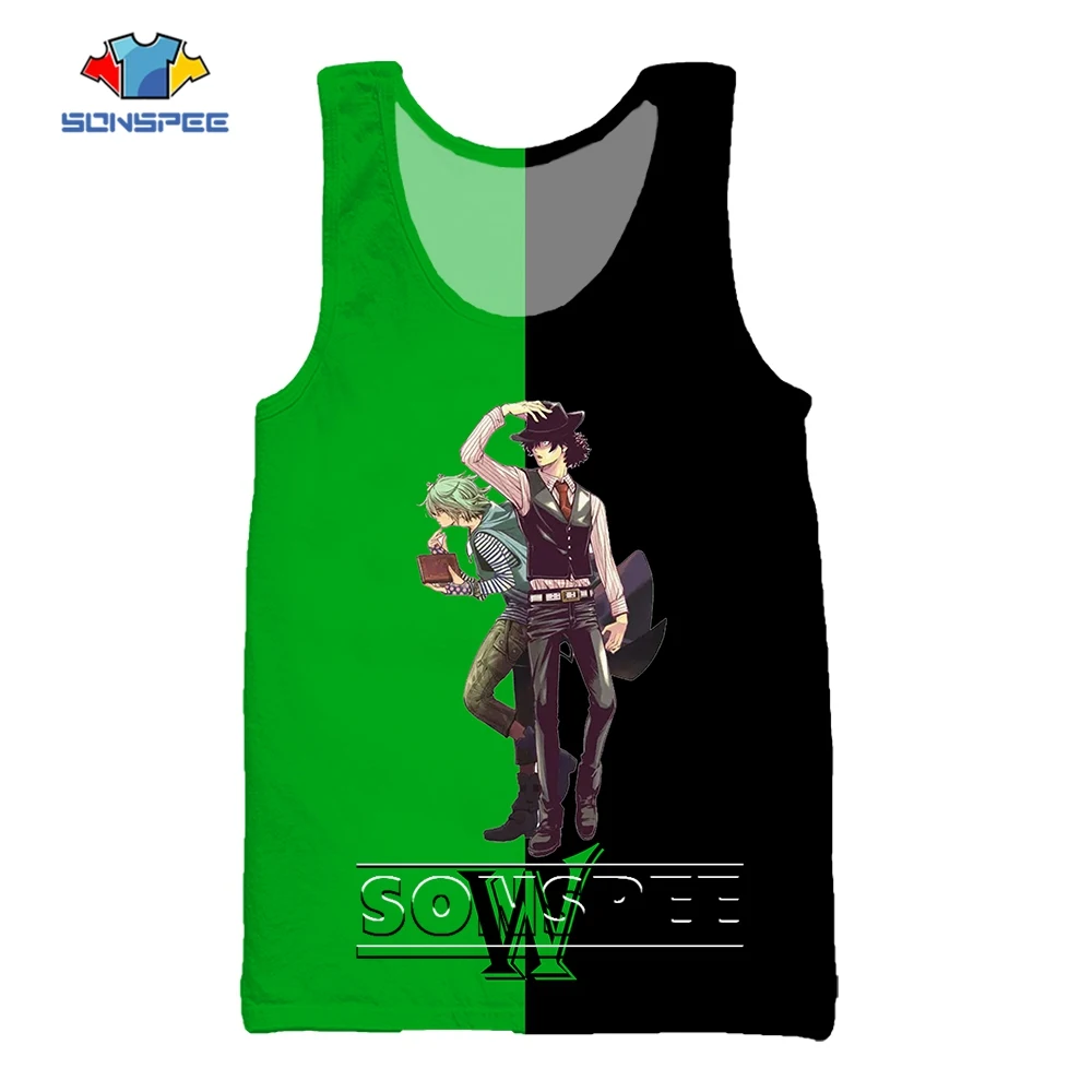 

SONSPEE Summer Cool Color Asymmetry Cartoon 3D Printing Sleeveless Vest Men Women Oversize Streetwear Anime Detective Tank Tops