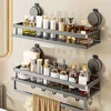 Bathroom Shelf Suction Cup Shampoo Holder Makeup Storage Organizer Aluminum Shower Shelf Bathroom Organizer No Drill Wall Shelf 1