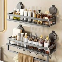 Bathroom Shelf Suction Cup Shampoo Holder Makeup Storage Organizer Aluminum Shower Shelf Bathroom Organizer No Drill Wall Shelf 1