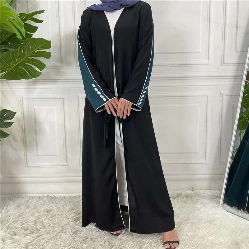 Nida Kaftan Muslim Abaya Dress Dubai Two-Tone Cuff Buttons Islamic Clothing Middle East Turkey Ramadam Kimono  عبايات نسائيه