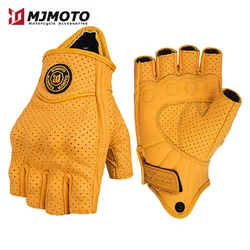 Vintage - Style Yellow Leather Fingerless Motorcycle Gloves - XXL (Yellow - Hole)