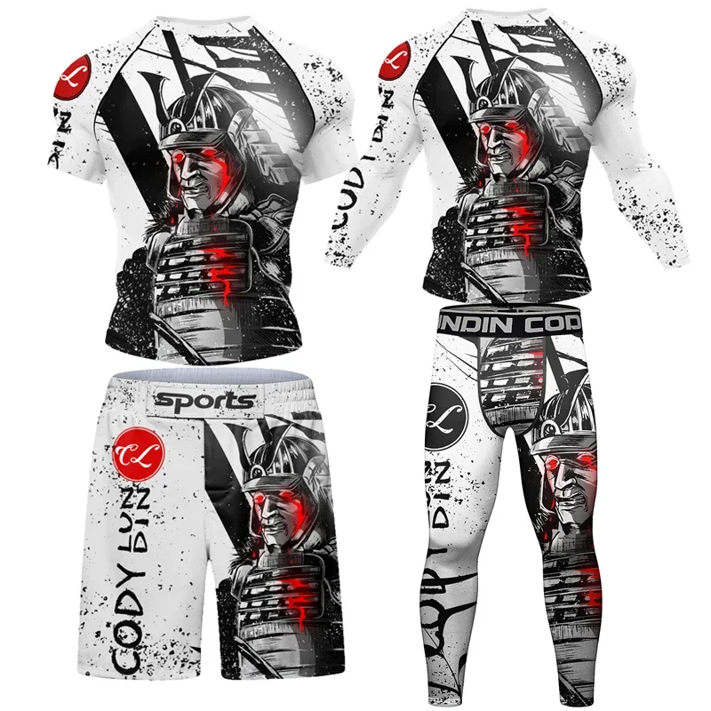 New Men Rashguard MMA T-shirt +Pants MMA Shorts 4PCS/Set Brazilian Grappling Jiu Jitsu Bjj Boxing Jerseys Rash Guard Sportswear jiu jitsu bjj rashguard for men mma t shirts gi kickboxing muay thai t shirt tights mma rash guard tee boxing clothing fightwear