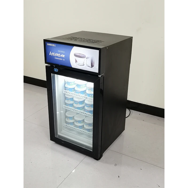 mini table top ice cream popsicles small display freezer vertical fridge with lcd advertising screen