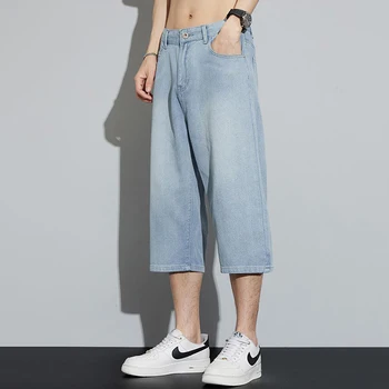Trend-in-blue shorts men's loose straight seven-part pants-WIth denim shorts DN0820
