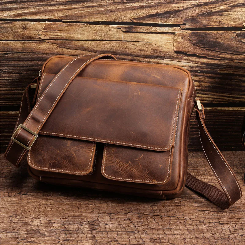 

AETOO New European and American fashion retro real cowhide men's bag crazy horse leather men's single shoulder bag cowhide cros