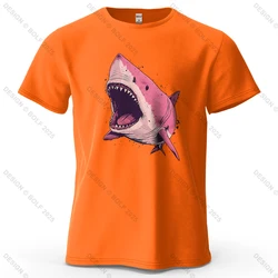 Pink Shark Cartoon Graphic Oversized 100% Cotton T - Shirt - Unisex Streetwear Tee - S (Orange)