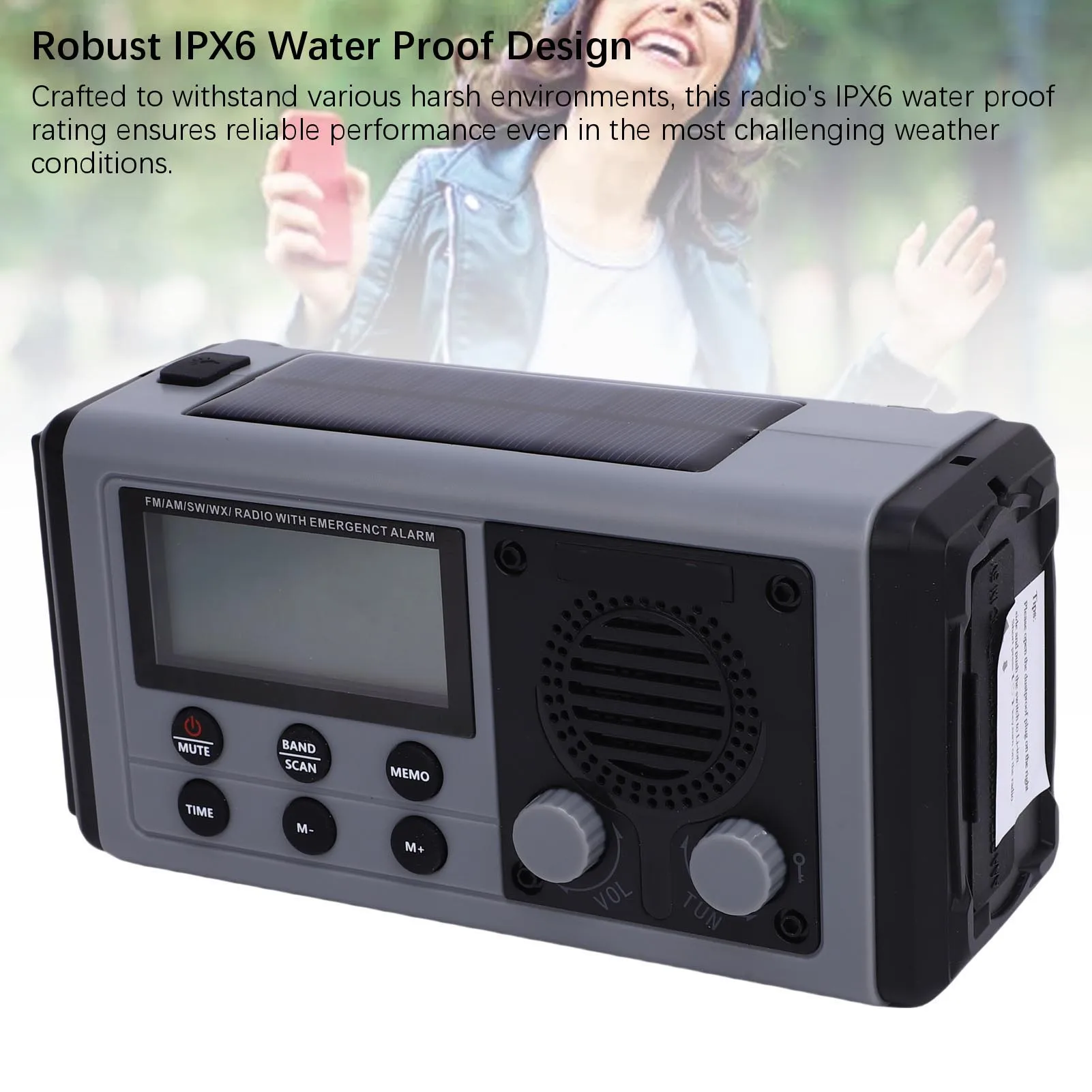Emergency Full Band Radio Emergency Full Band Radio IPX6 Water Proof COG LCD Display Full Band Portable Solar Radio