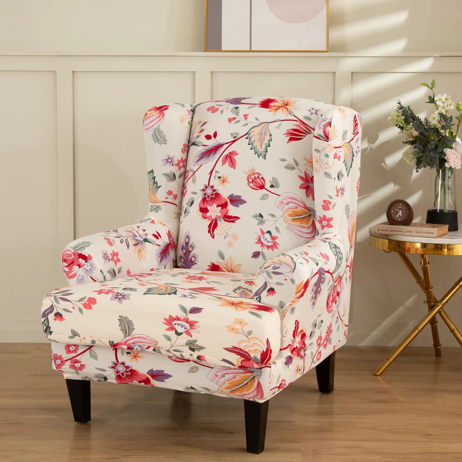 Prints Elastic Wing Chair Cover Living Room Spandex Single Sofa Slipcover Stretch High Sloping King Back Armchair Covers