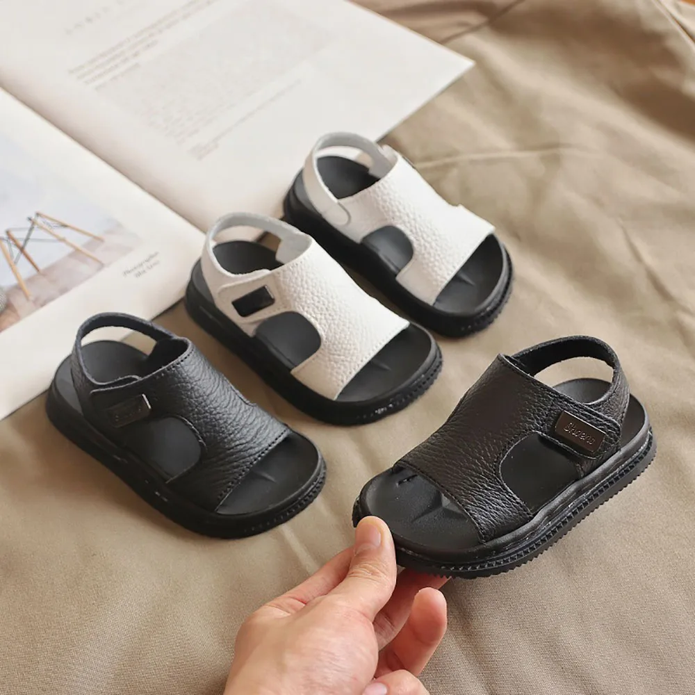 Summer Beach Sandals For Boys Korean Style Children Footwear PU Leather Anti-slippery Soft-soled