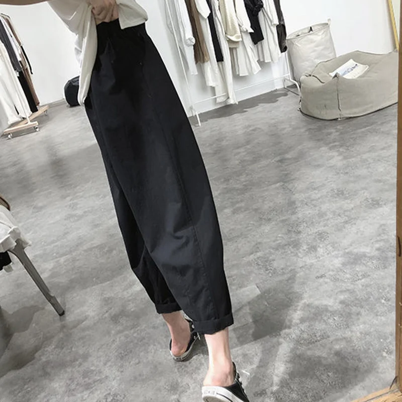 black capri pants Rimocy Spring Summer Button Up Harem Pants for Women 2022 Oversized High-waist Casual Trousers Woman Solid Wide Leg Ladies Pants cigarette pants