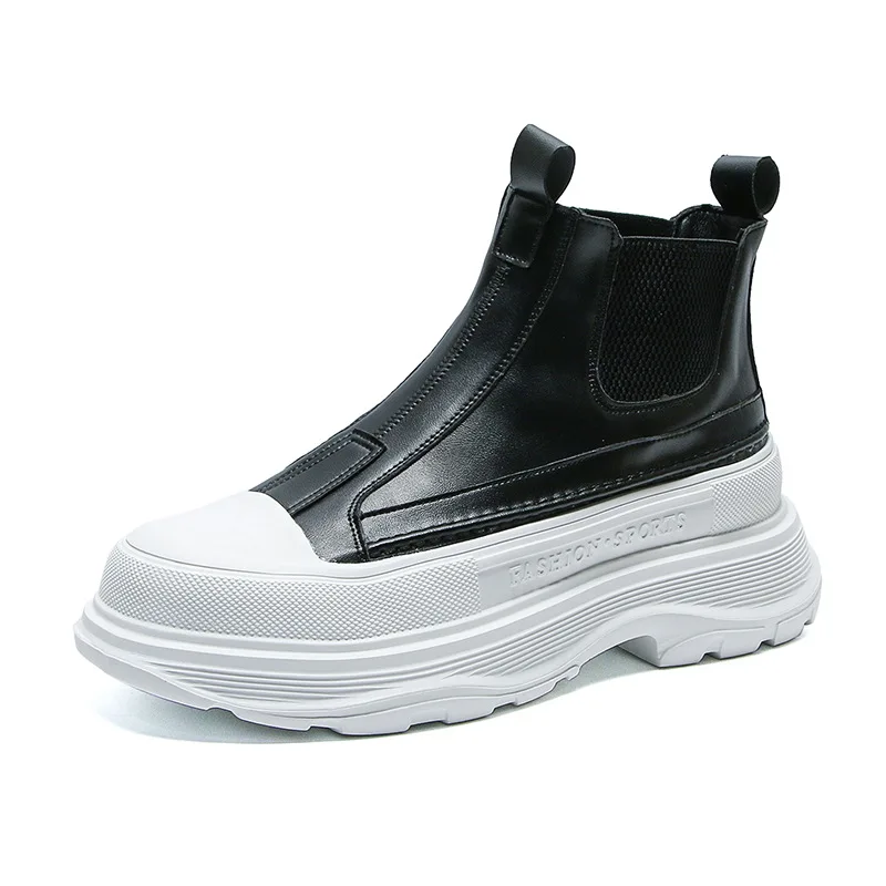 Men's Best Fashion Leather Boots Autumn New Thick-soled Lightweight High Boots High-top Trend Casual White Shoes Chelsea