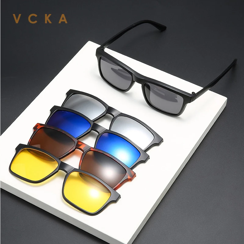 

Мужские и женские очки для близорукости VCKA, 6 в 1 Квадратные Солнцезащитные очки с поляризационными линзами, 1,0 ~-6,0